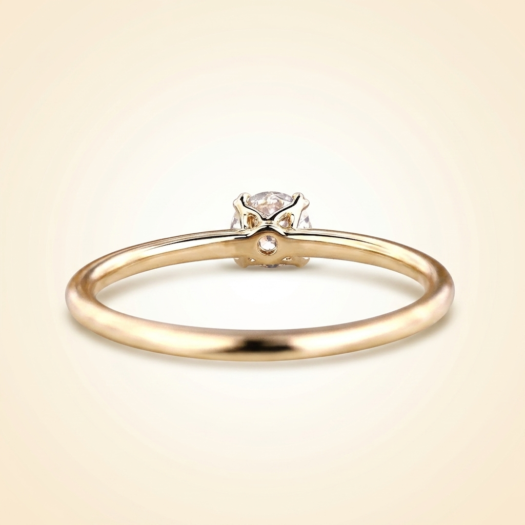 round cut diamond solitaire engagement ring with dainty plain band