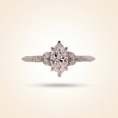 Marquise Cut Diamond Engagement Ring with Leaf Cluster Side Stones
