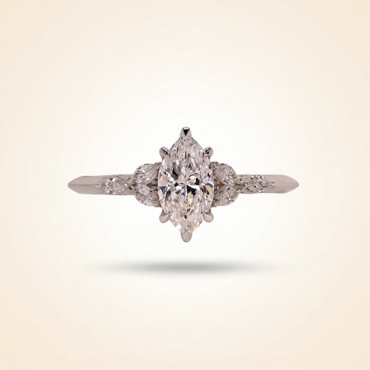 Marquise Cut Diamond Engagement Ring with Leaf Cluster Side Stones