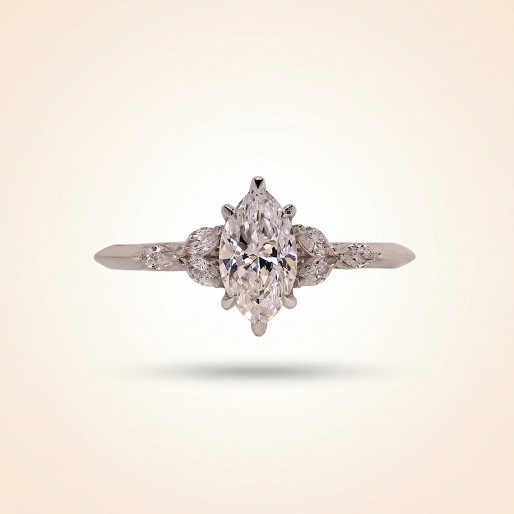 Marquise Cut Diamond Engagement Ring with Leaf Cluster Side Stones
