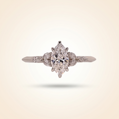 Marquise Cut Diamond Engagement Ring with Leaf Cluster Side Stones