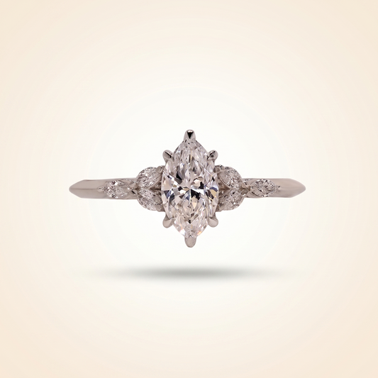 Marquise Cut Diamond Engagement Ring with Leaf Cluster Side Stones
