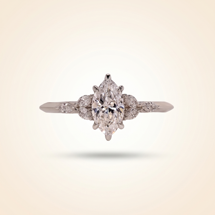 Marquise Cut Diamond Engagement Ring with Leaf Cluster Side Stones