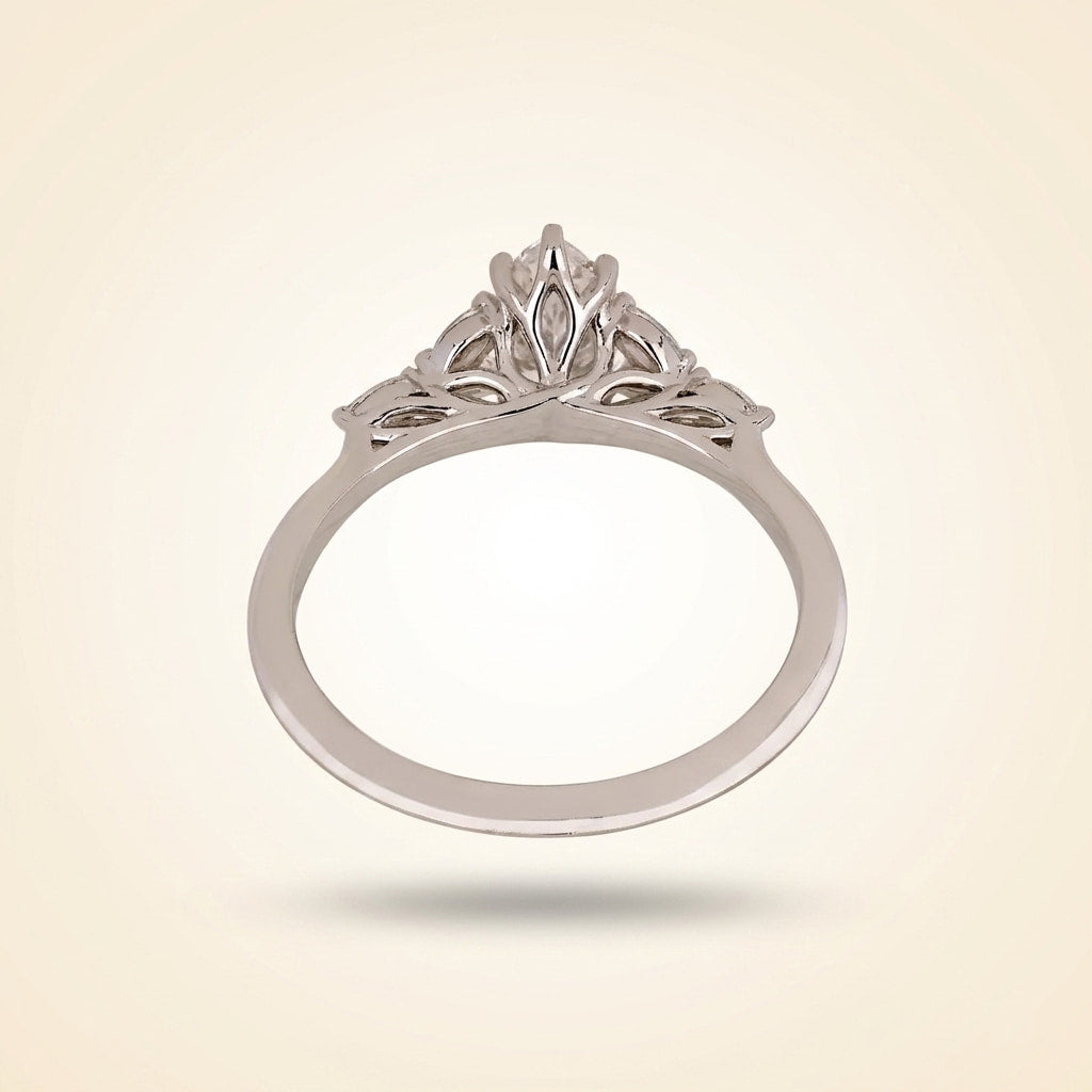 marquise cut diamond engagement ring with leaf cluster side stones
