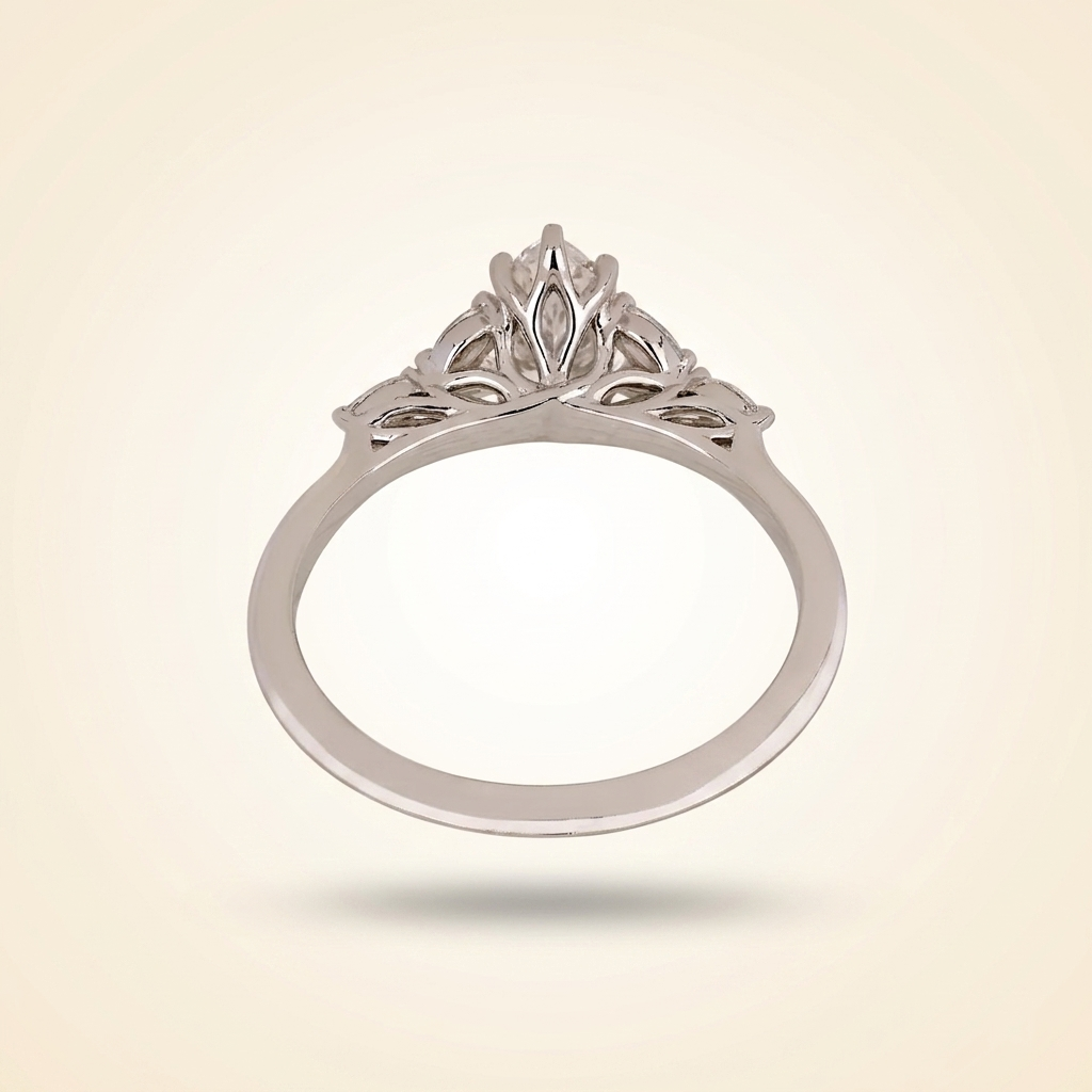 marquise cut diamond engagement ring with leaf cluster side stones