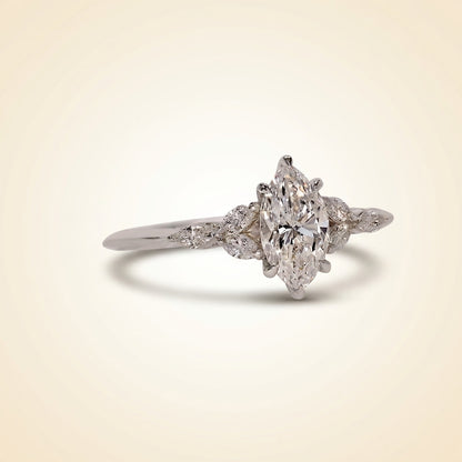 Marquise Cut Diamond Engagement Ring with Leaf Cluster Side Stones
