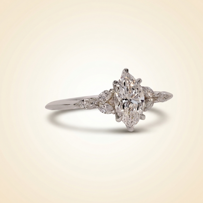 Marquise Cut Diamond Engagement Ring with Leaf Cluster Side Stones