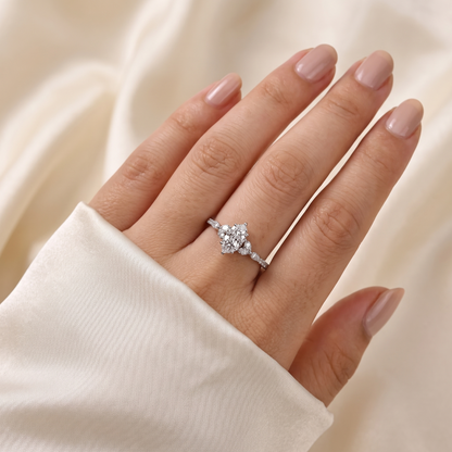 Marquise Cut Diamond Engagement Ring with Leaf Cluster Side Stones