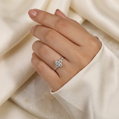 Marquise Cut Diamond Engagement Ring with Leaf Cluster Side Stones