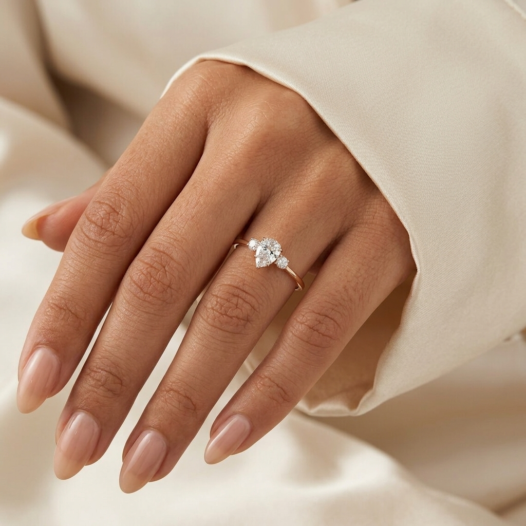 pear cut three stone diamond engagement ring