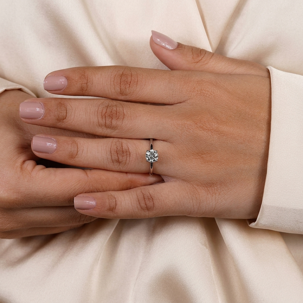 round cut hidden halo diamond engagement ring