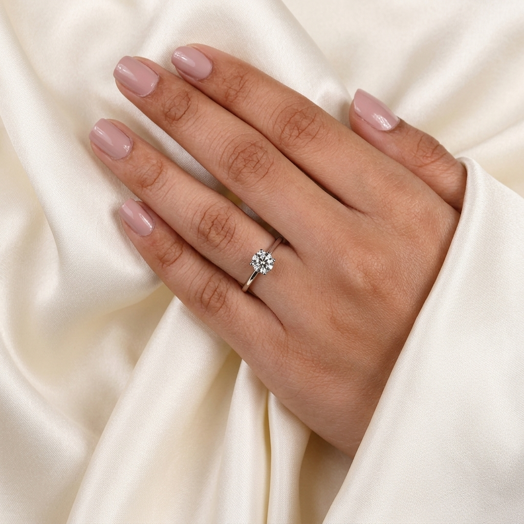 round cut hidden halo diamond engagement ring