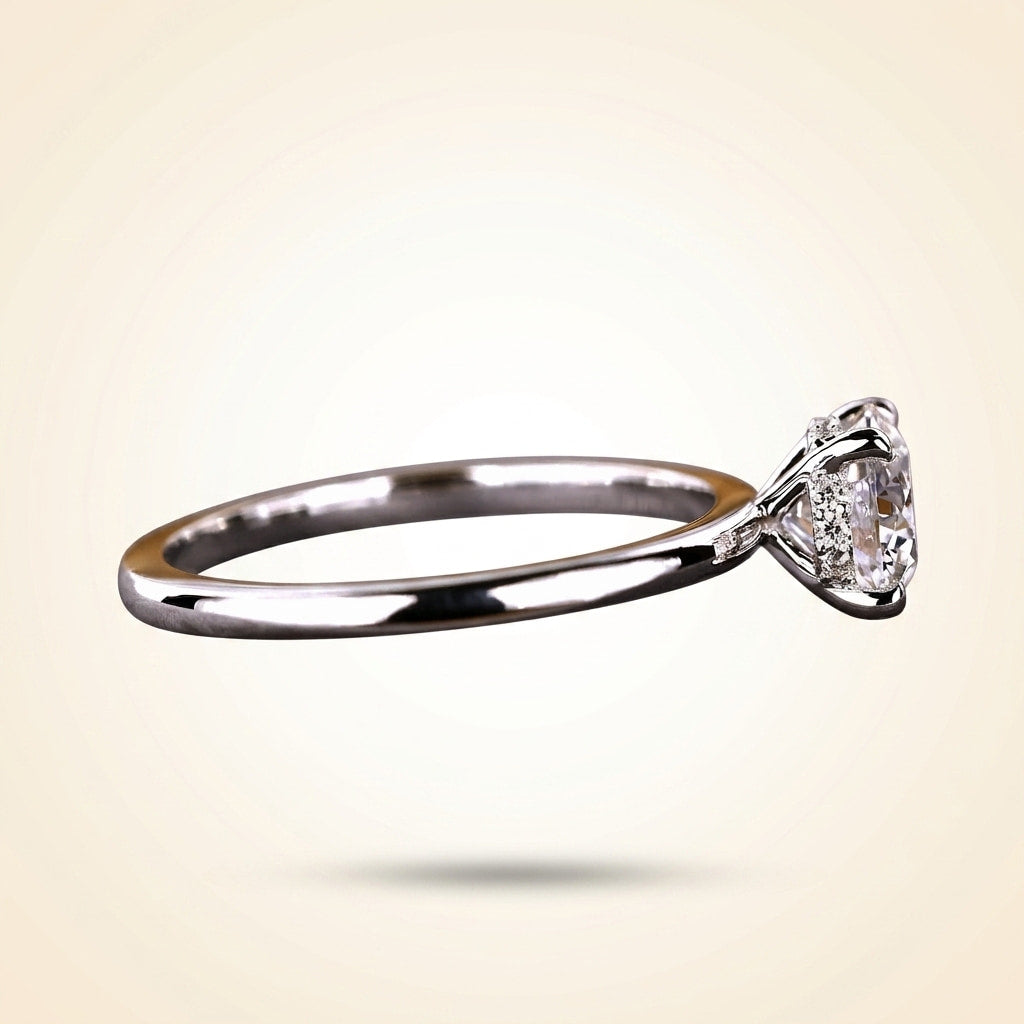 round cut hidden halo diamond engagement ring