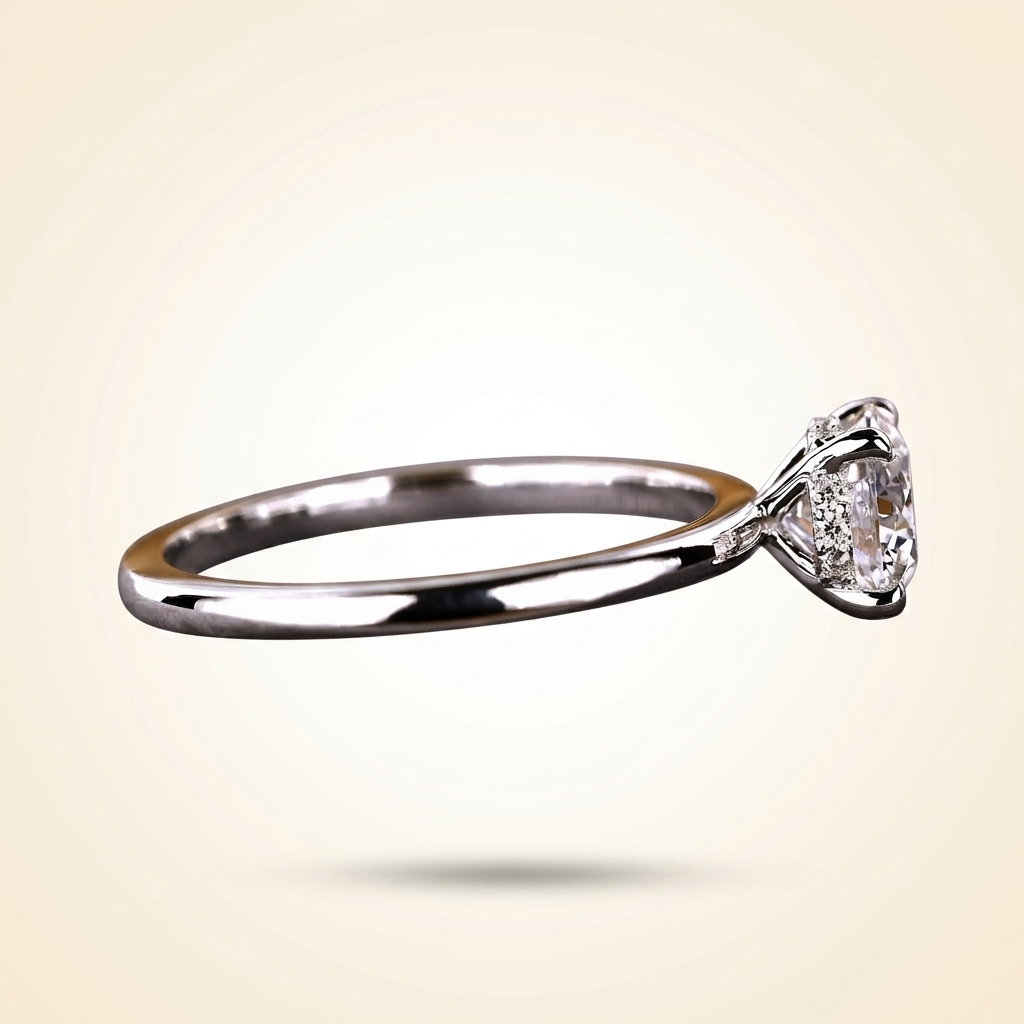 round cut hidden halo diamond engagement ring
