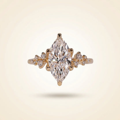 Marquise Cut Diamond Engagement Ring with Cluster Side Accent