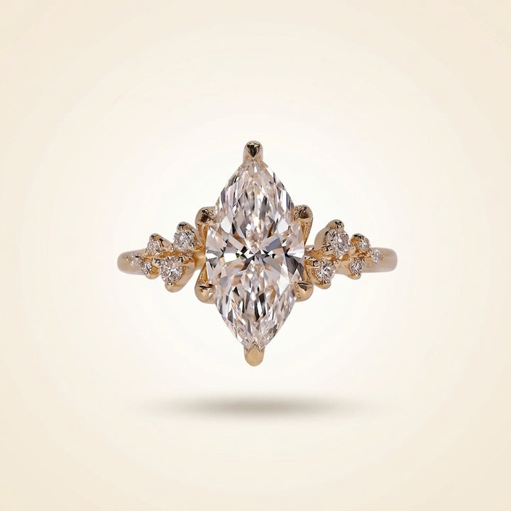 Marquise Cut Diamond Engagement Ring with Cluster Side Accent