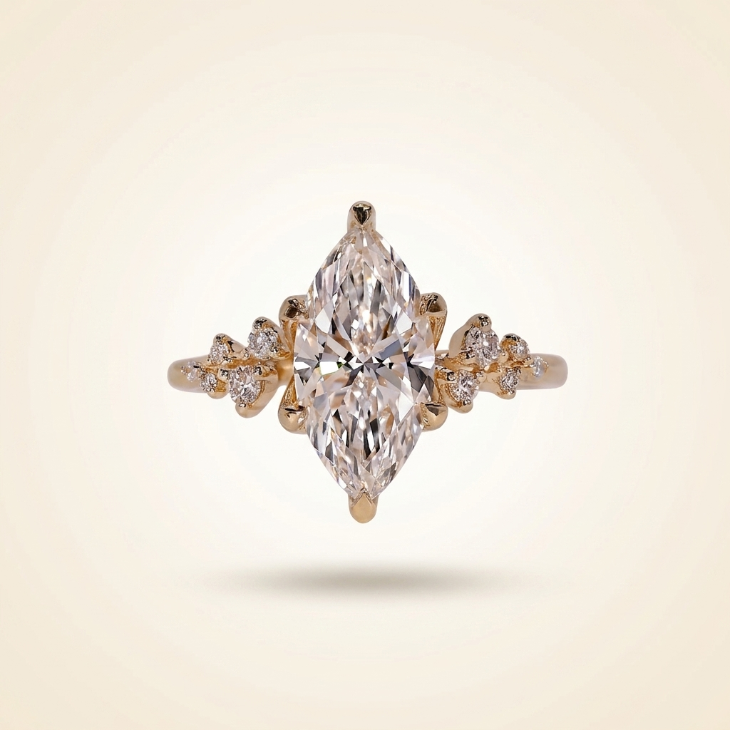 marquise cut diamond engagement ring with cluster side accent