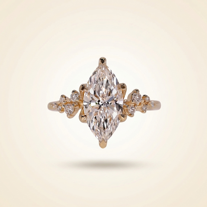 Marquise Cut Diamond Engagement Ring with Cluster Side Accent