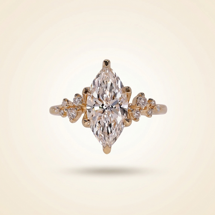 Marquise Cut Diamond Engagement Ring with Cluster Side Accent