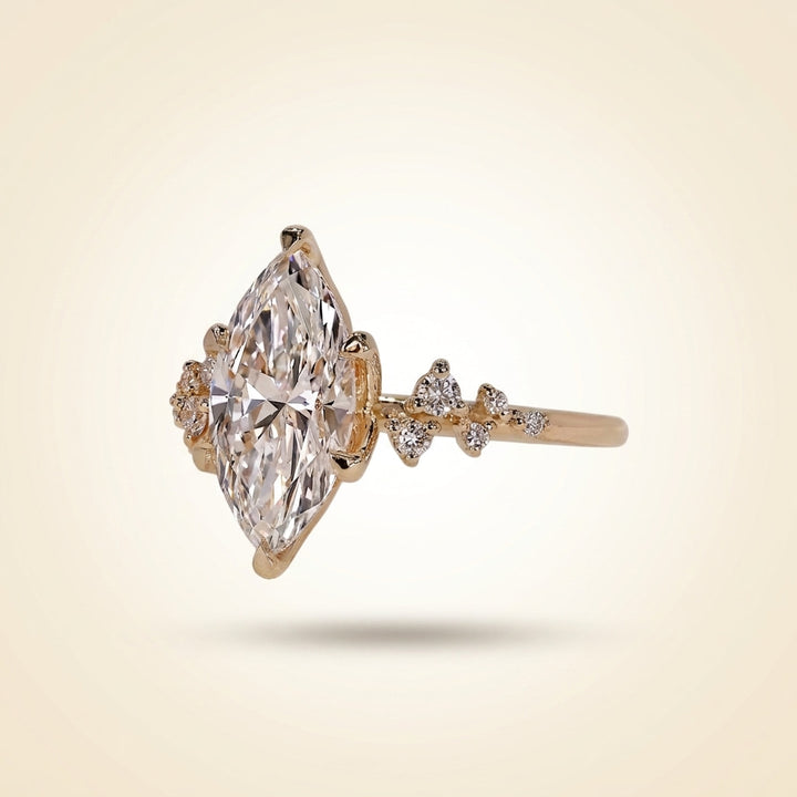 Marquise Cut Diamond Engagement Ring with Cluster Side Accent