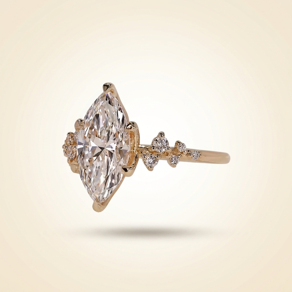 marquise cut diamond engagement ring with cluster side accent