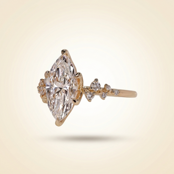 Marquise Cut Diamond Engagement Ring with Cluster Side Accent