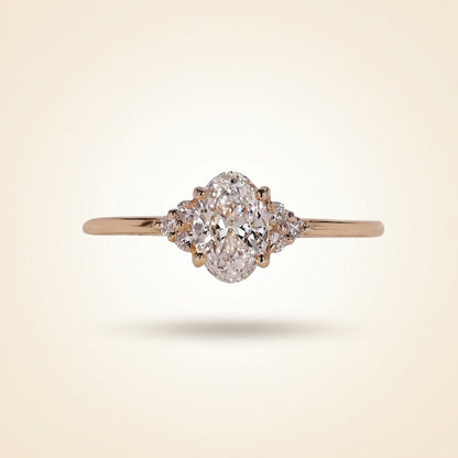 Oval Cut Diamond Engagement Ring with Cluster Side Accents