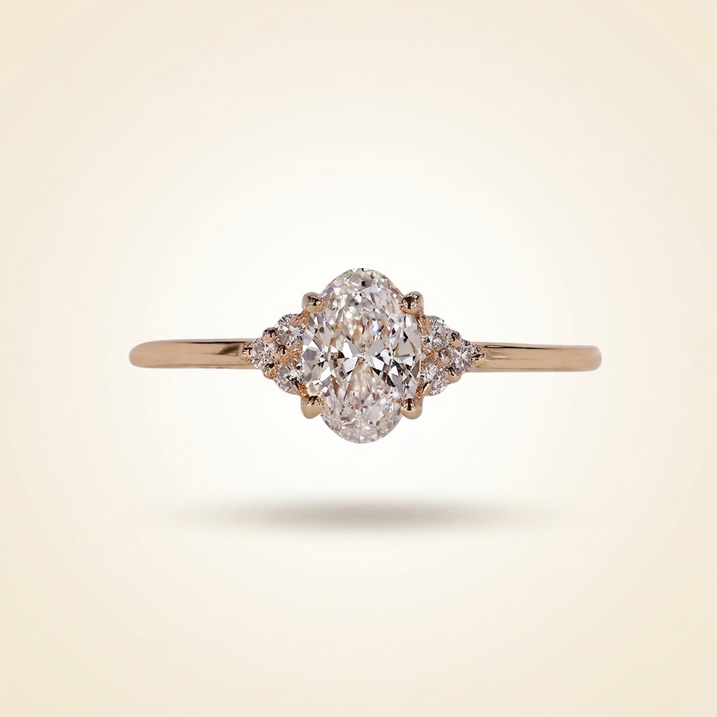 oval cut diamond engagement ring with cluster side accents