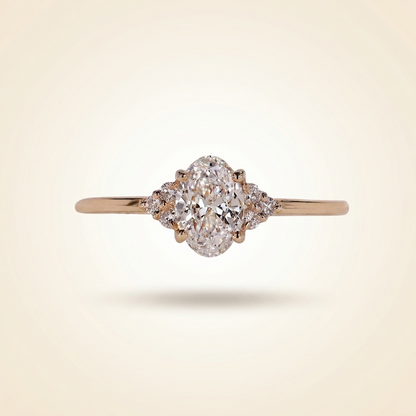 Oval Cut Diamond Engagement Ring with Cluster Side Accents