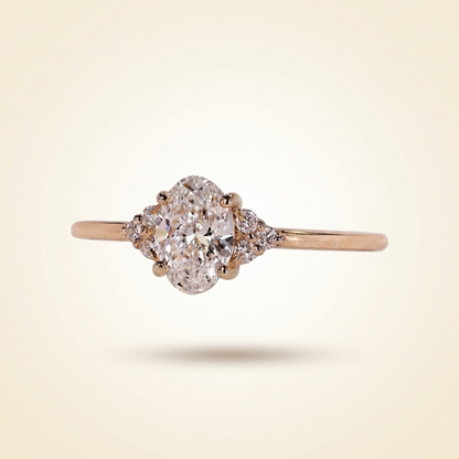 Oval Cut Diamond Engagement Ring with Cluster Side Accents