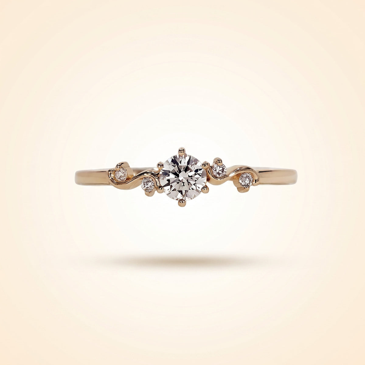 round cut diamond engagement ring with vine accent band