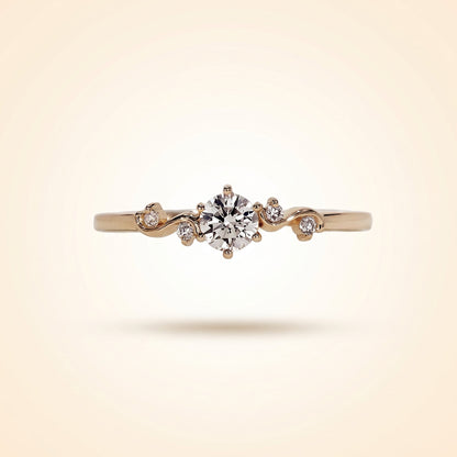 Round Cut Diamond Engagement Ring with Vine Accent Band
