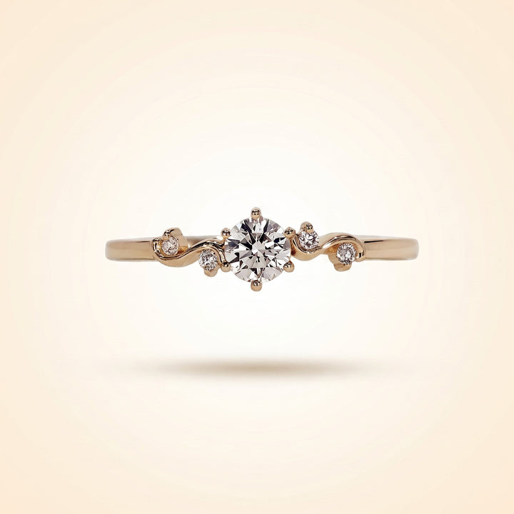 Round Cut Diamond Engagement Ring with Vine Accent Band