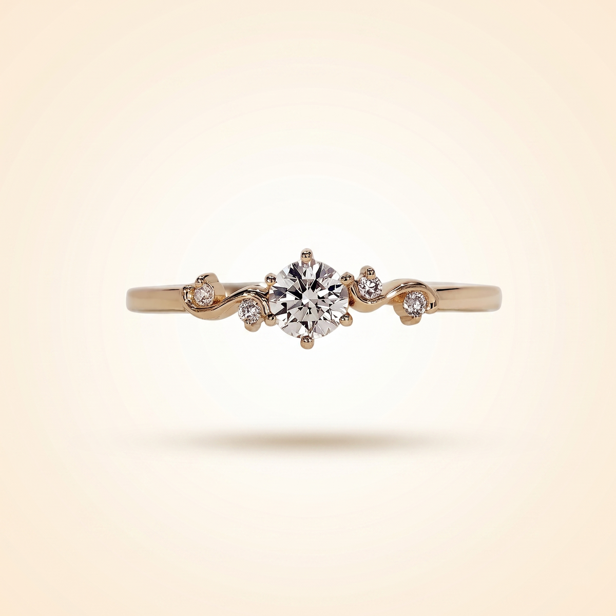 round cut diamond engagement ring with vine accent band