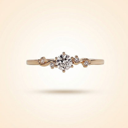 Round Cut Diamond Engagement Ring with Vine Accent Band