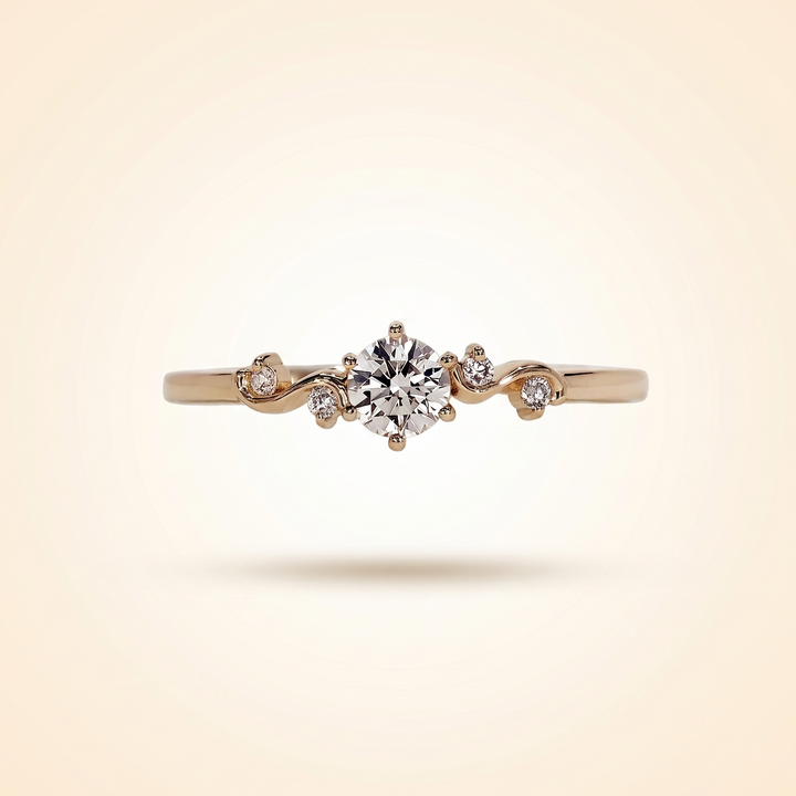 Round Cut Diamond Engagement Ring with Vine Accent Band