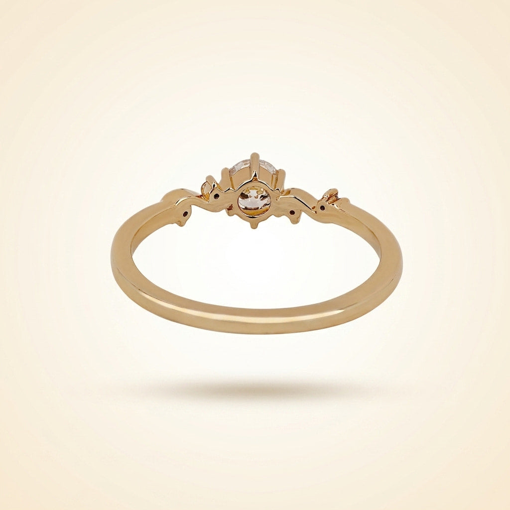 round cut diamond engagement ring with vine accent band