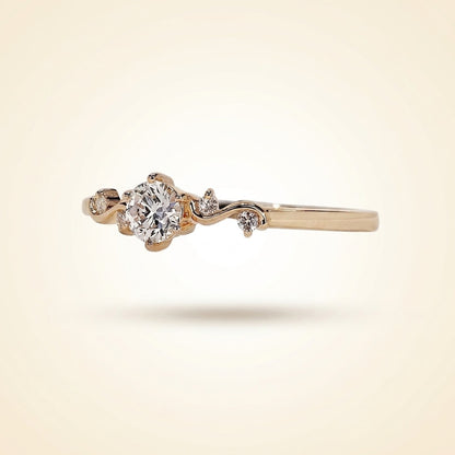 Round Cut Diamond Engagement Ring with Vine Accent Band