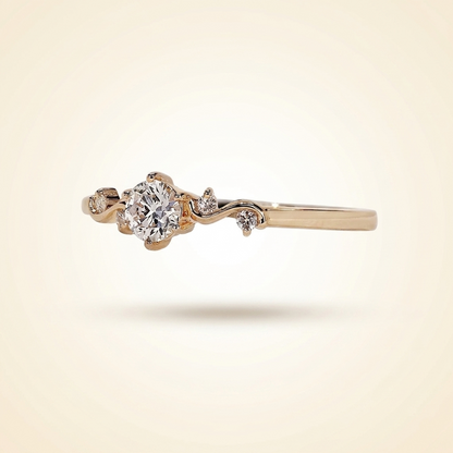 Round Cut Diamond Engagement Ring with Vine Accent Band