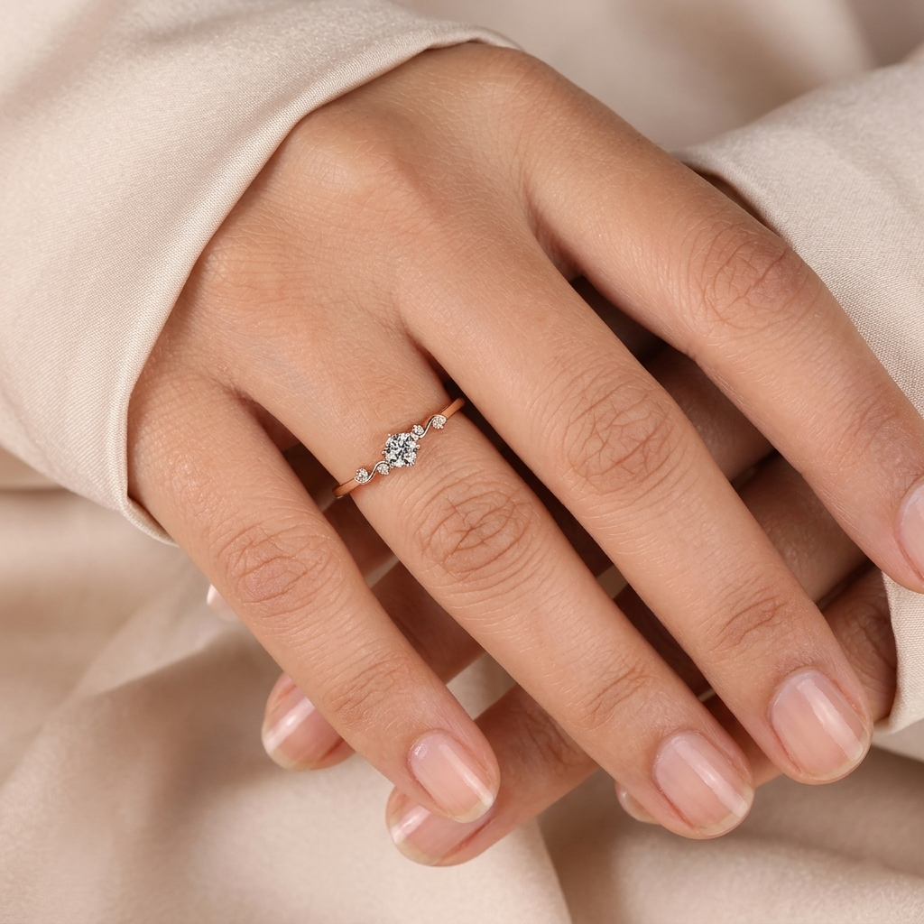 round cut diamond engagement ring with vine accent band