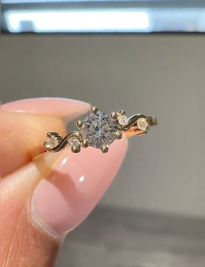 Round Cut Diamond Engagement Ring with Vine Accent Band