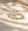 Radiant Cut Lab Grown Diamond Engagement Ring, East-West Pear & Round Accent Band, Hidden Halo Bridal Ring, Solid Gold Anniversary Gift For Her