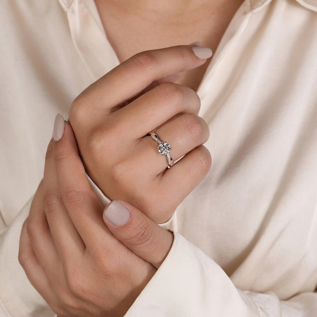 round cut twisted vine diamond engagement ring