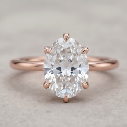 Oval Lab Grown Diamond Lotus Basket Solitaire Engagement Ring