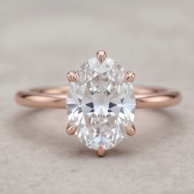 Oval Lab Grown Diamond Lotus Basket Solitaire Engagement Ring