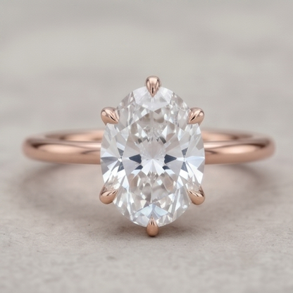 Oval Lab Grown Diamond Lotus Basket Solitaire Engagement Ring