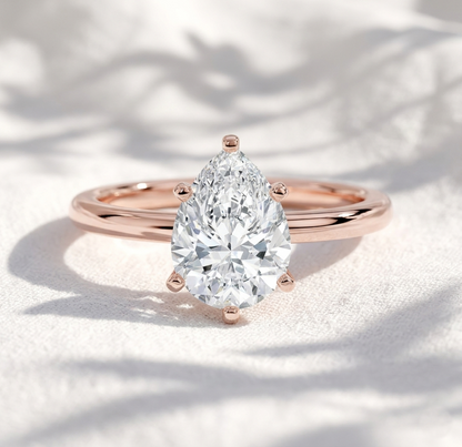 Two Tone Pear Cut Lab Grown Diamond Solitaire Cathedral Engagement Ring
