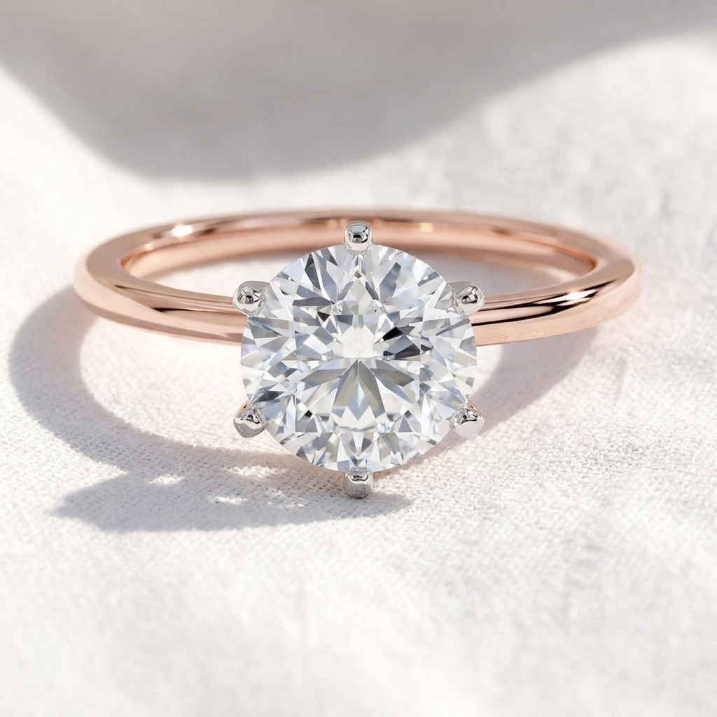 two tone round cut lab grown diamond solitaire cathedral engagement ring