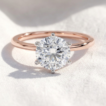 Two Tone Round Cut Lab Grown Diamond Solitaire Cathedral Engagement Ring