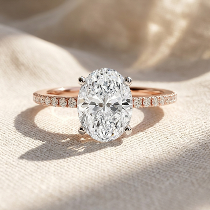 Two Tone Oval Cut Lab Grown Diamond Pave Engagement Ring